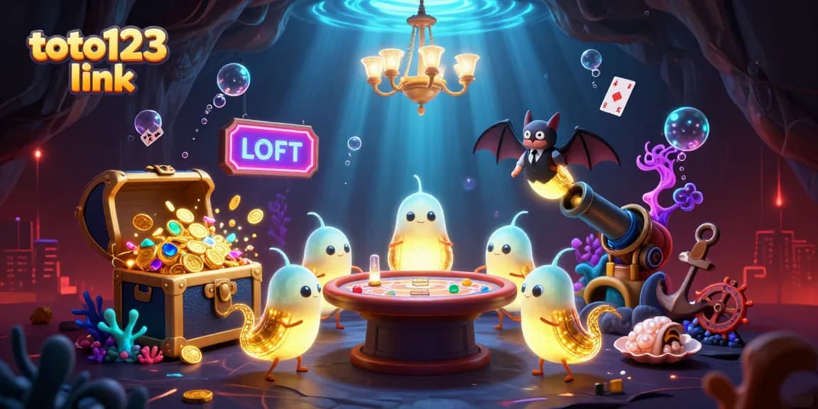 Engage with the exciting toto123 link at this vibrant, bioluminescent casino illustration.