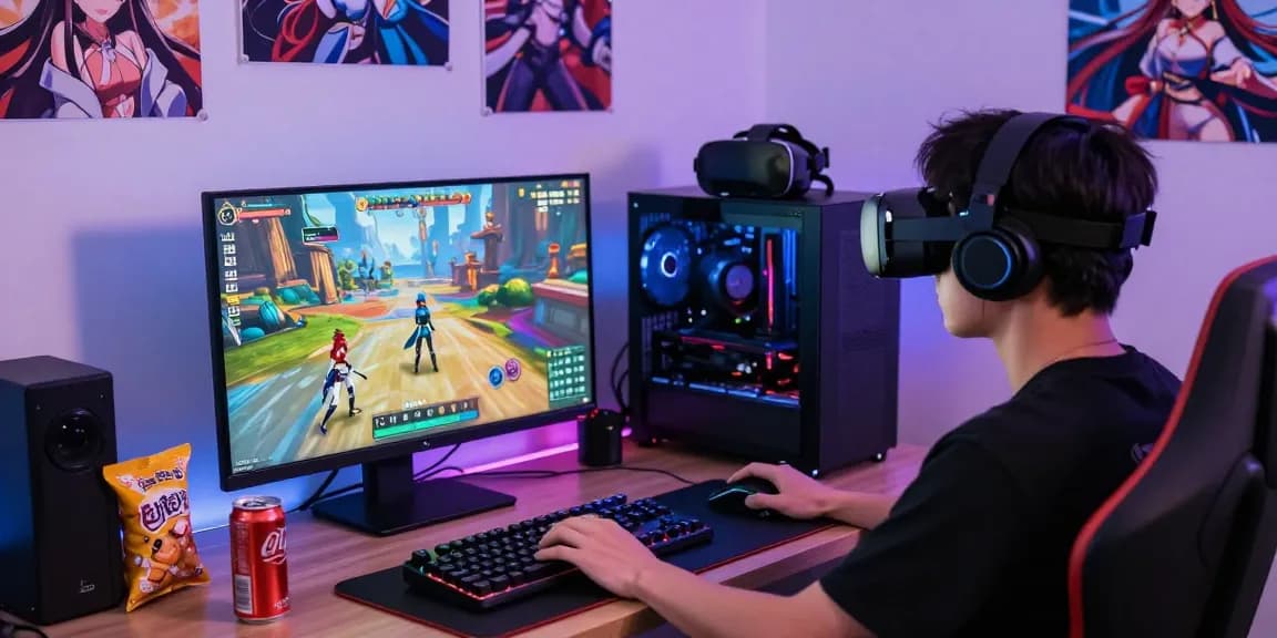 Immerse in action playing hentai games with vibrant graphics in a cozy gaming setup