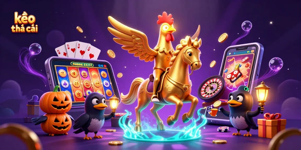 Navigate the exciting world of kèo nhà cái with a dynamic casino scene featuring engaging characters and vibrant gaming elements.