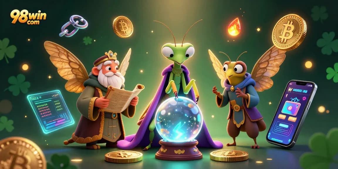 Bet on the joyful fortune with 98win com in a vibrant 3D casino adventure featuring mystical characters.