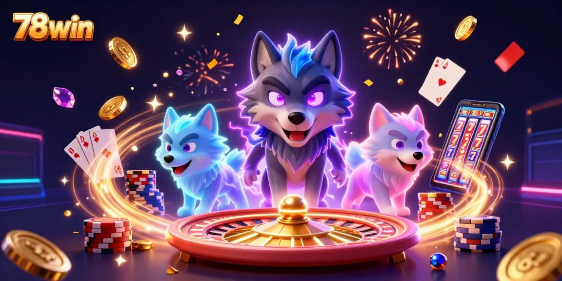 Engage with 78win’s thrilling games featuring rich visuals of animated wolves, spinning roulette, and flying jackpots.
