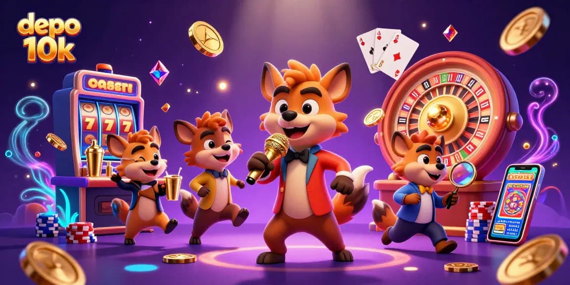 Experience exciting gameplay with depo 10k at a lively casino scene featuring vibrant games and characters.