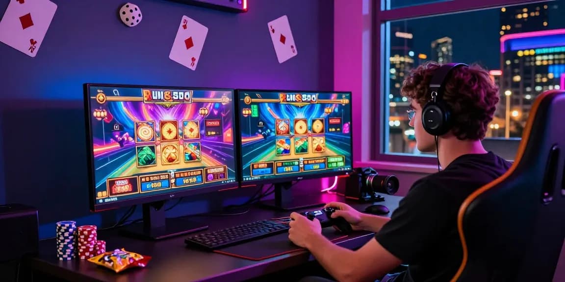 Engaging player enjoying an immersive slot online experience with vibrant game displays and modern decor.