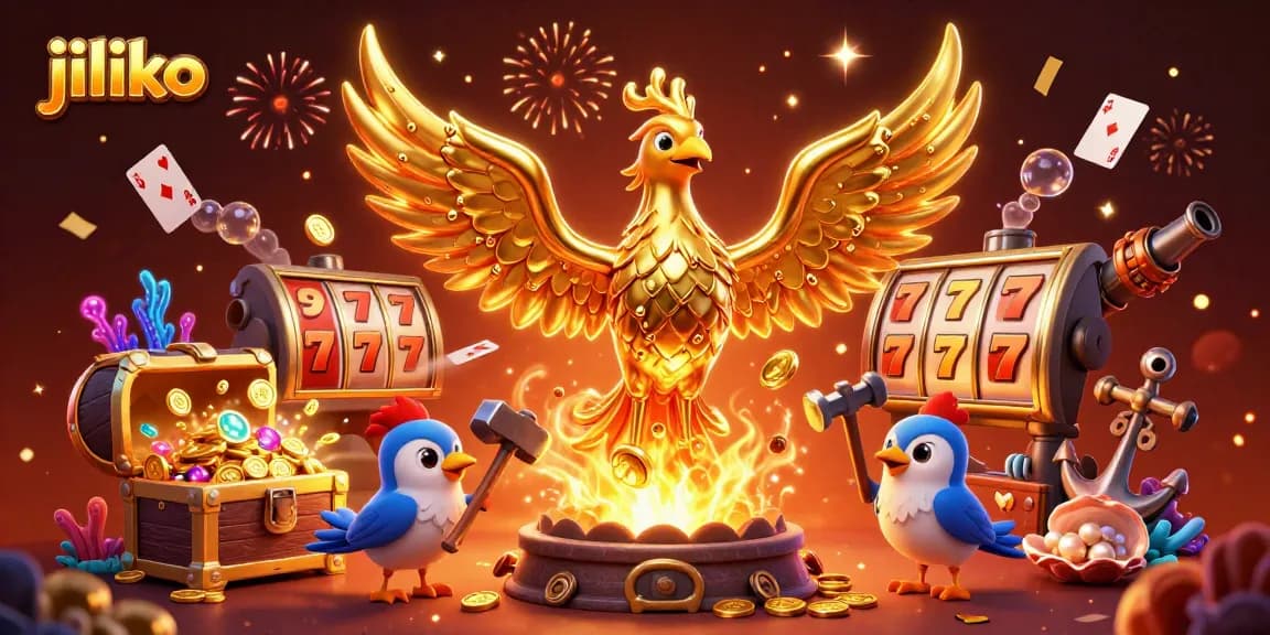 Experience thrilling slots and jackpots with jiliko's golden phoenix in a vibrant casino scene.