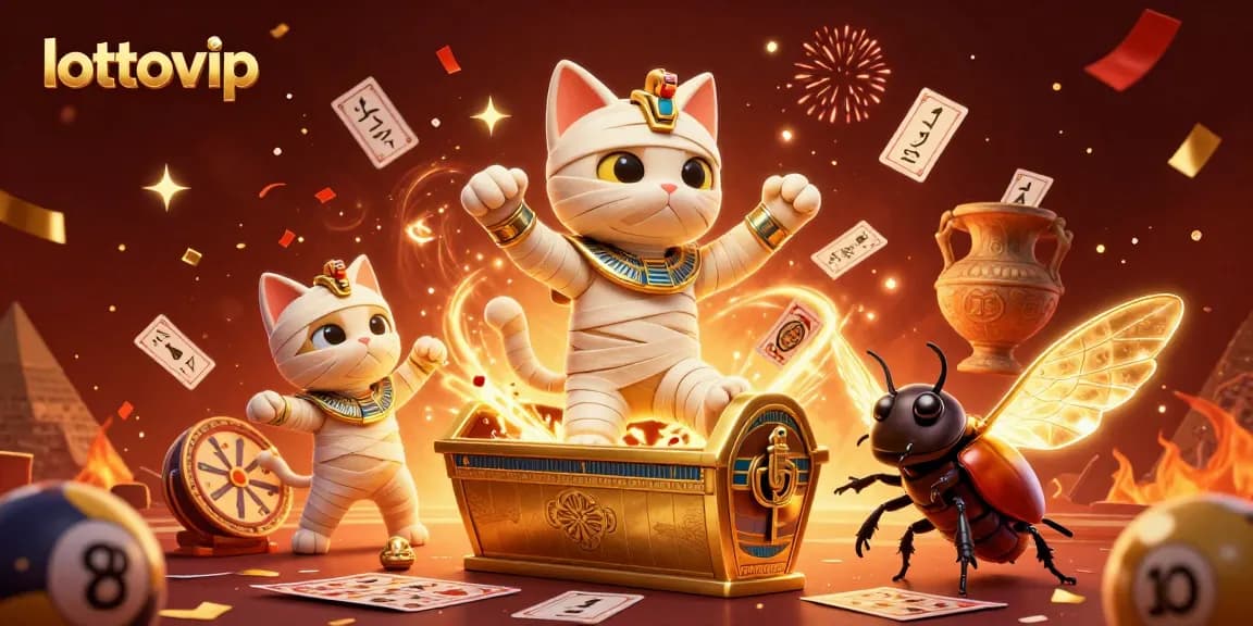 Memainkan lottovip dengan kucing mummy 3D dan kartu simbol yang berkilauan