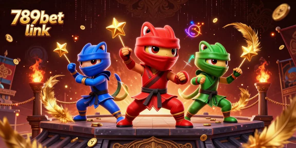 Experience thrilling action with 789bet link featuring a synchronized ninja chameleon team in a vibrant casino scene.