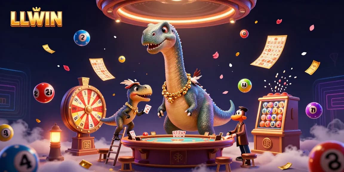 LLWIN enhances the thrill of gaming with a vibrant 3D scene featuring a brontosaurus in a casino