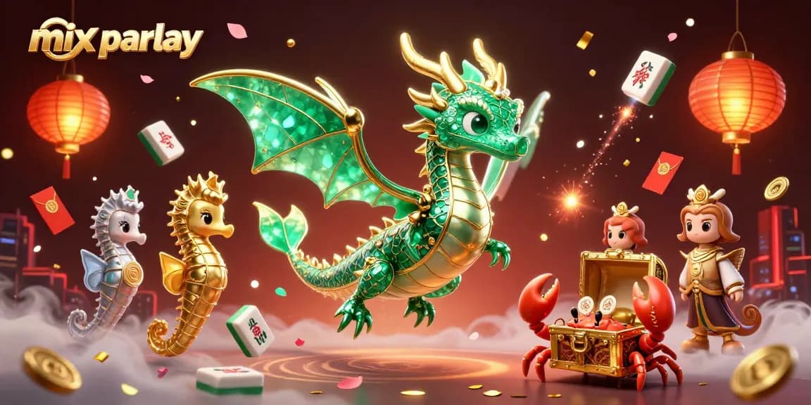 Gambar mix parlay yang menarik dengan naga laut 3D dan elemen kasino menggiurkan lainnya.