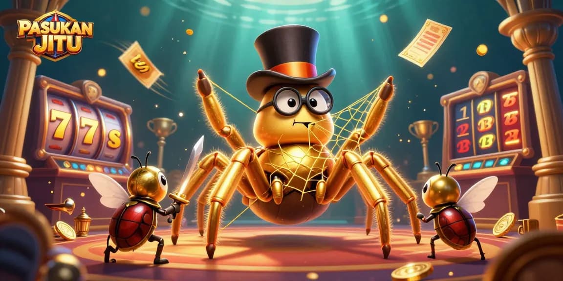 Experience the excitement of PASUKAN JITU with lucky slot reels and golden spider characters.
