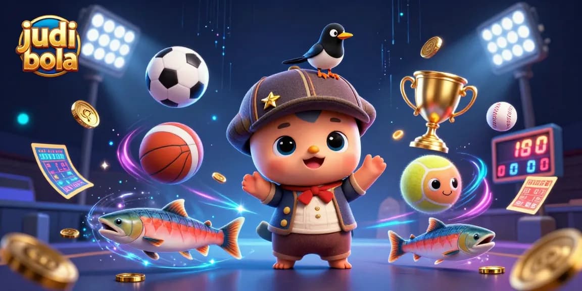 Engage with judi bola action in this vibrant 3D scene featuring a playful Nessie and sports elements.