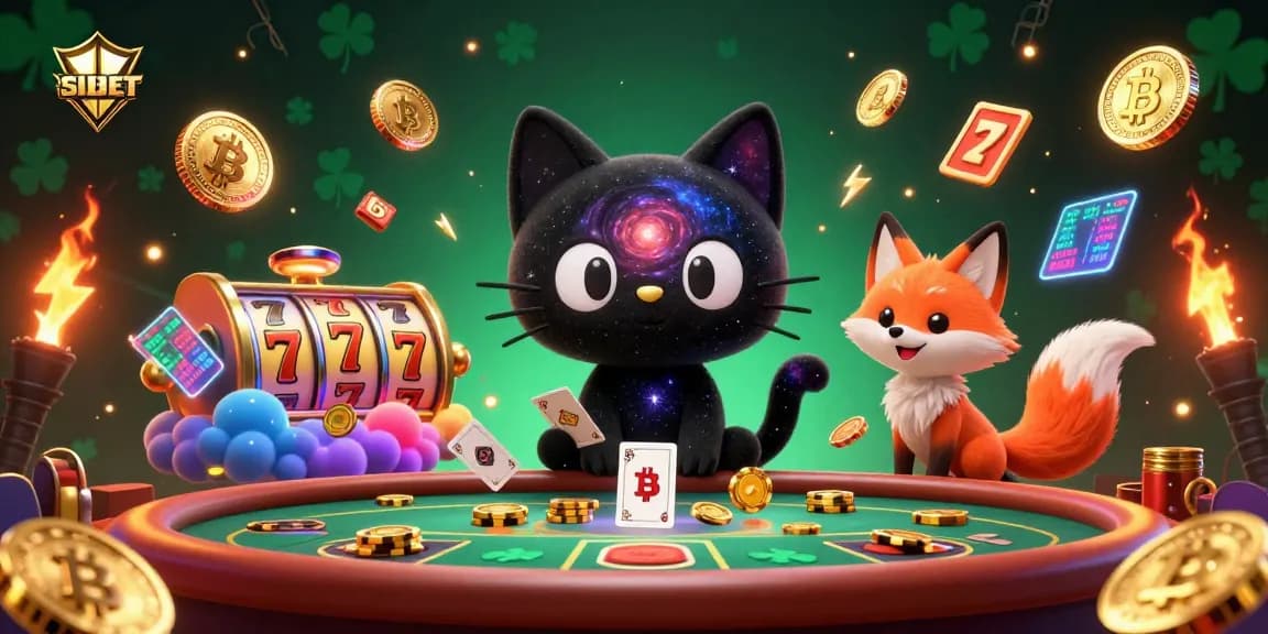 Experience the excitement of SHBET at a vibrant casino table with a black hole cat and nebula fox.