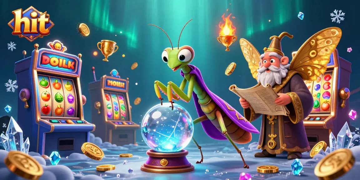 Exciting slot machine action featuring a praying mantis fortune teller at the mystical hit casino.