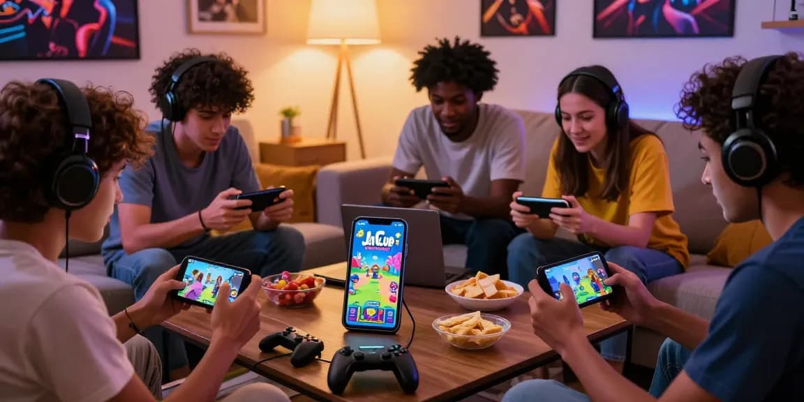 JaiClub login scene with friends playing together, showcasing mobile game excitement.