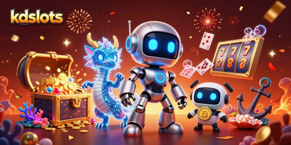 Play winning slots at kdslots with a vibrant, dynamic gaming scene featuring classic symbols and celebratory elements.