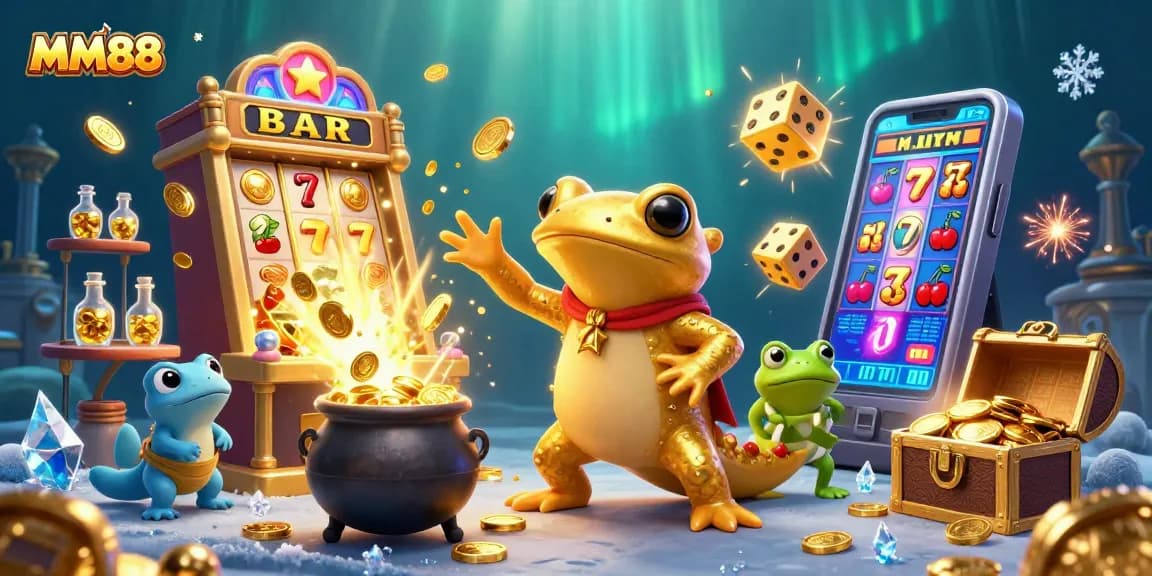 Spin the reels with MM88’s thrilling alchemist characters in a dynamic casino scene filled with gold!