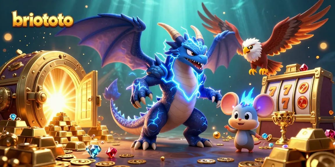 Briototo captivates players with a dynamic 3D scene featuring electrifying gaming action and treasure.