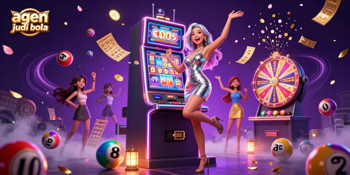 Experience the thrill of agen judi bola with vibrant slot machines and festive gaming atmosphere.