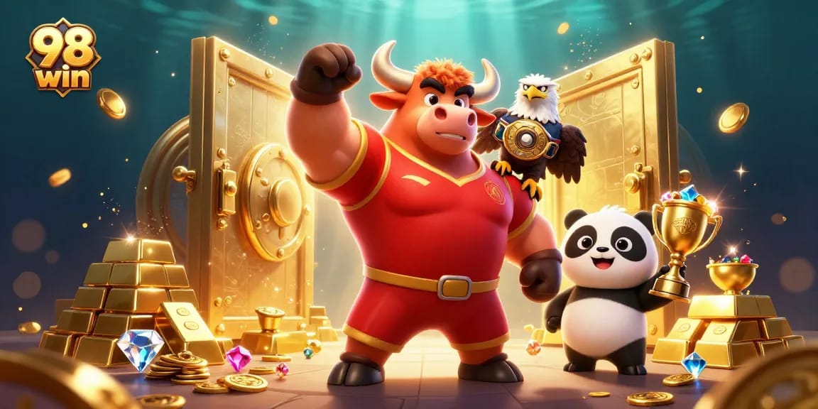 Experience winning thrills at 98 win with joyful characters celebrating casino rewards.