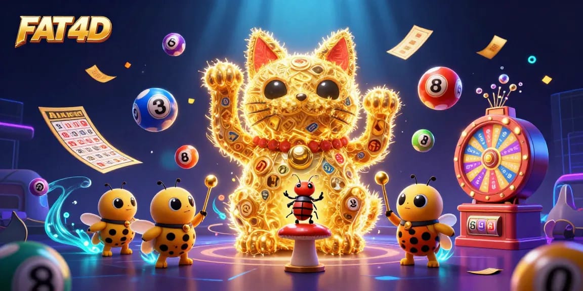 Engage with FAT4D's vibrant illustration capturing a lucky cat and casino elements thriving with excitement and opportunities.