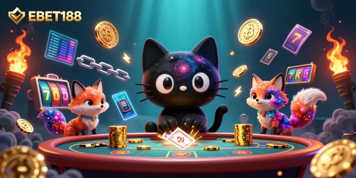 Experience thrilling slots at EBET188 with a cosmic twist featuring lucky symbols and vibrant characters.
