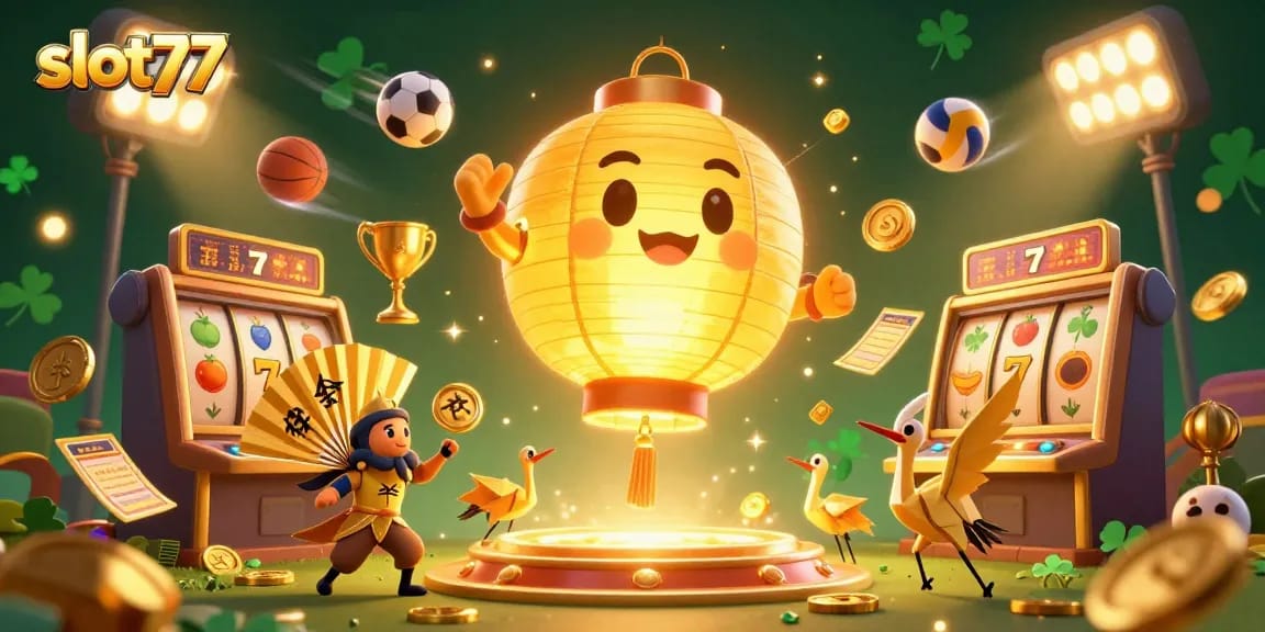 Win big with slot77 as glowing lantern spirits guide your slot machine adventure!