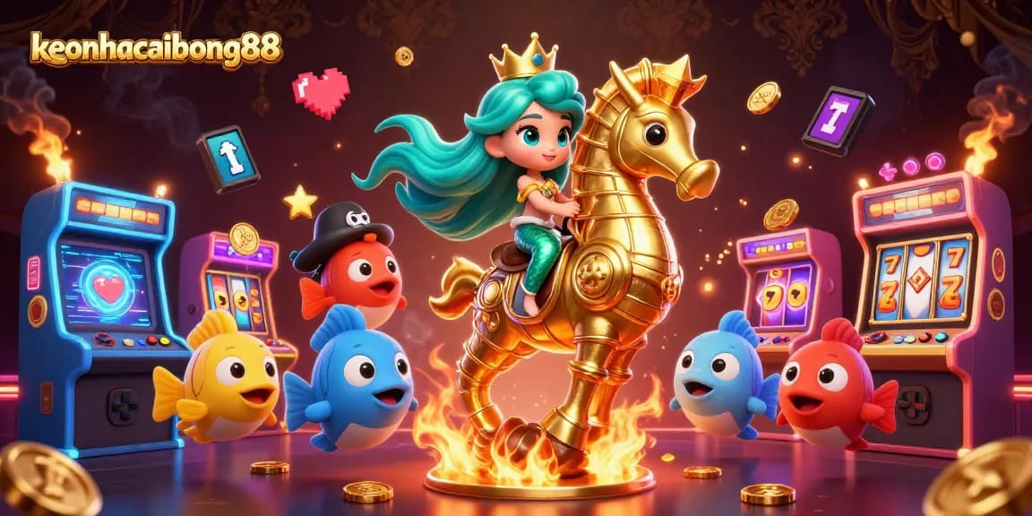 Experience keonhacaibong88 with a vibrant mermaid scene featuring gaming elements and shiny jackpot motifs.