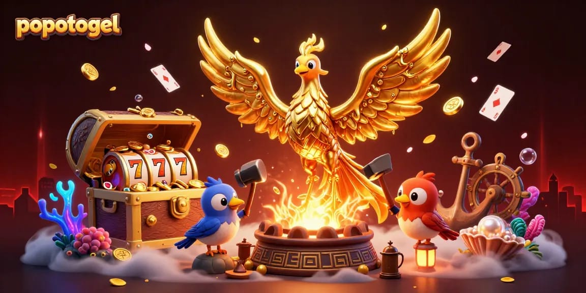 Engage with popotogel's exciting slots and casino games within an immersive 3D illustration.
