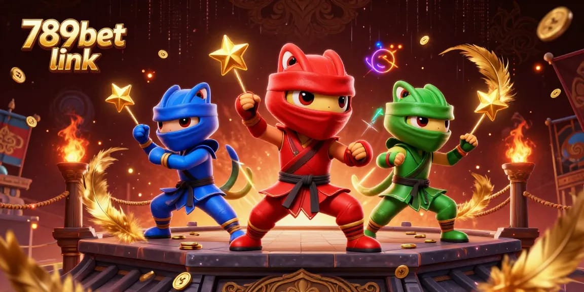 Experience thrilling action with 789bet link featuring a synchronized ninja chameleon team in a vibrant casino scene.