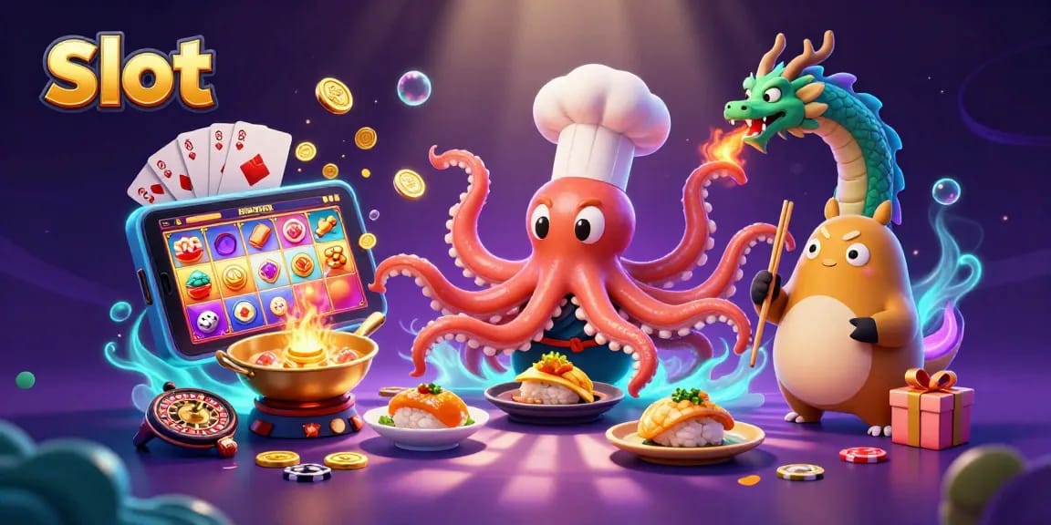 Engage with thrilling slot games while enjoying a vibrant casino scene featuring characters and colorful elements.