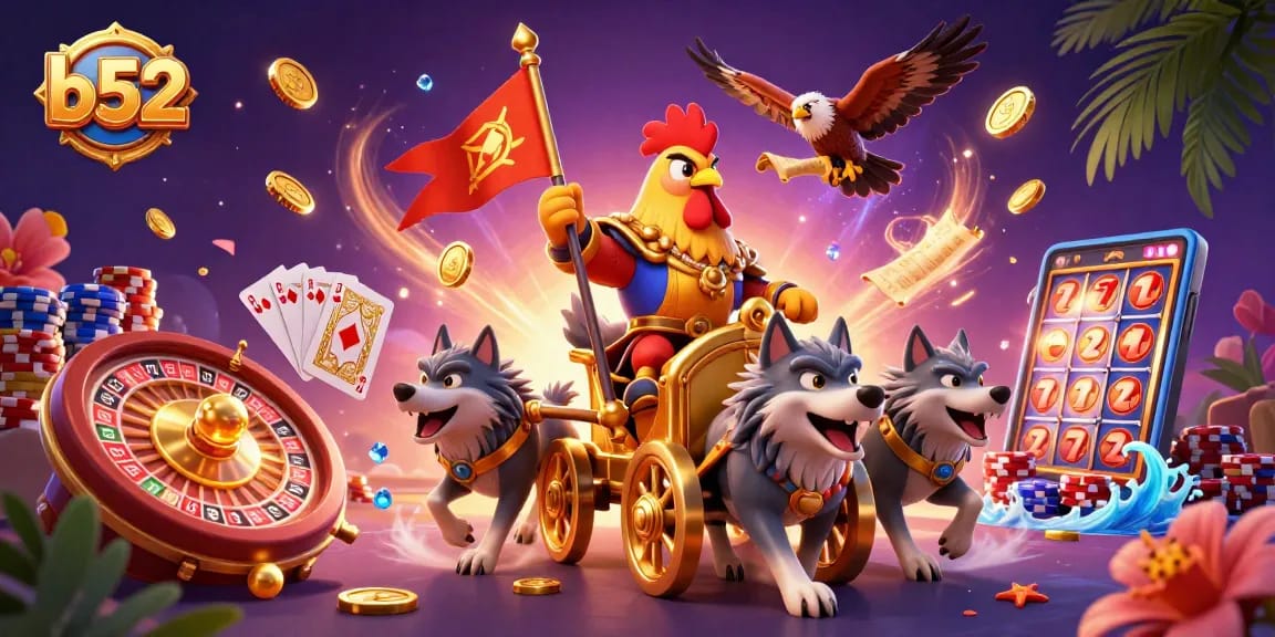 Experience thrilling bets with b52 in this vibrant casino scene featuring colorful games and action.