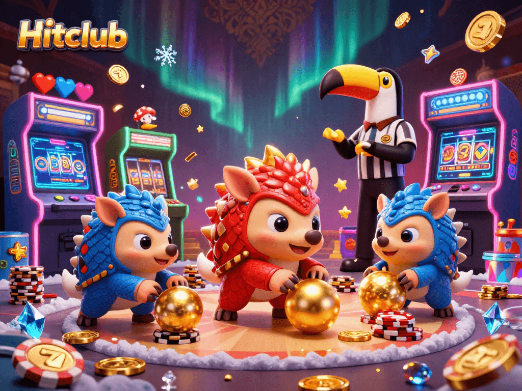 Hitclub pangolins bowling through poker chips in an exciting 3D casino scene.
