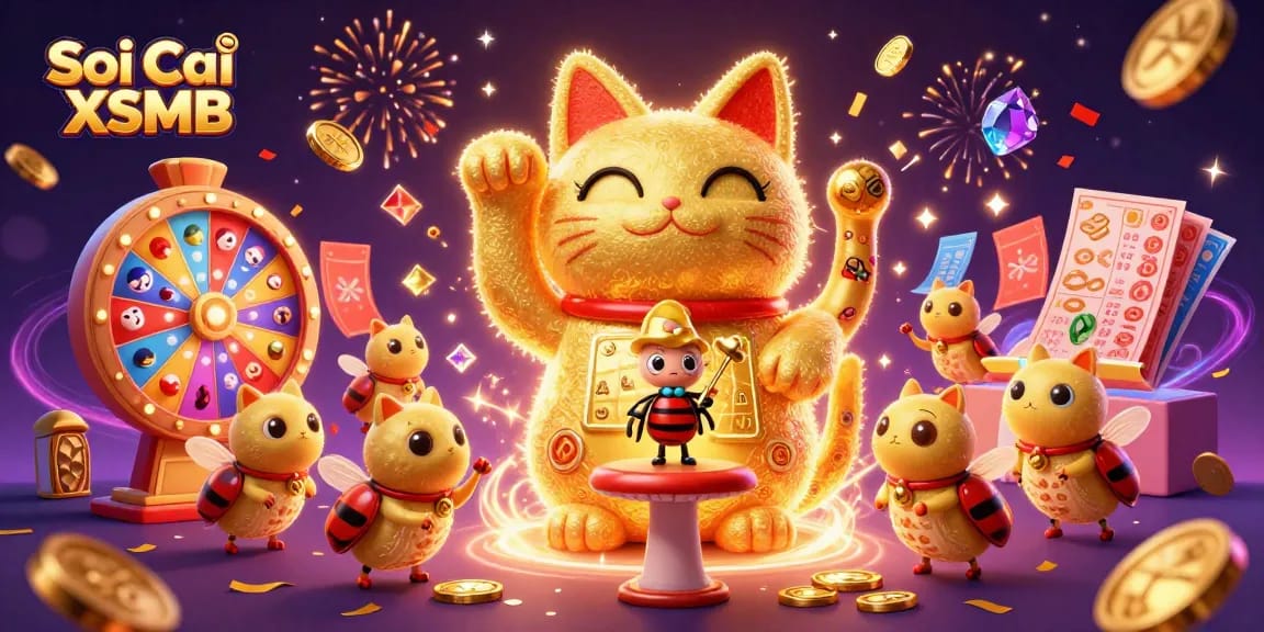 Soi Cầu XSMB showcases dynamic gambling energy in a vibrant casino-themed illustration.
