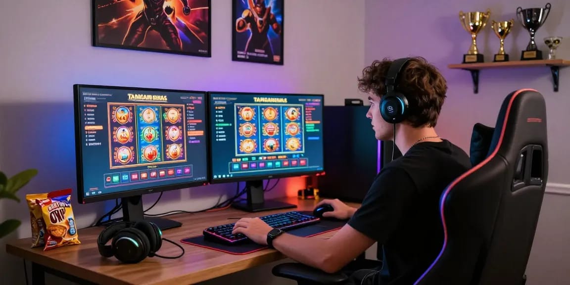 TANGANEMAS menghadirkan pengalaman bermain slot online yang seru dan aman dengan latar belakang game yang berwarna-warni.