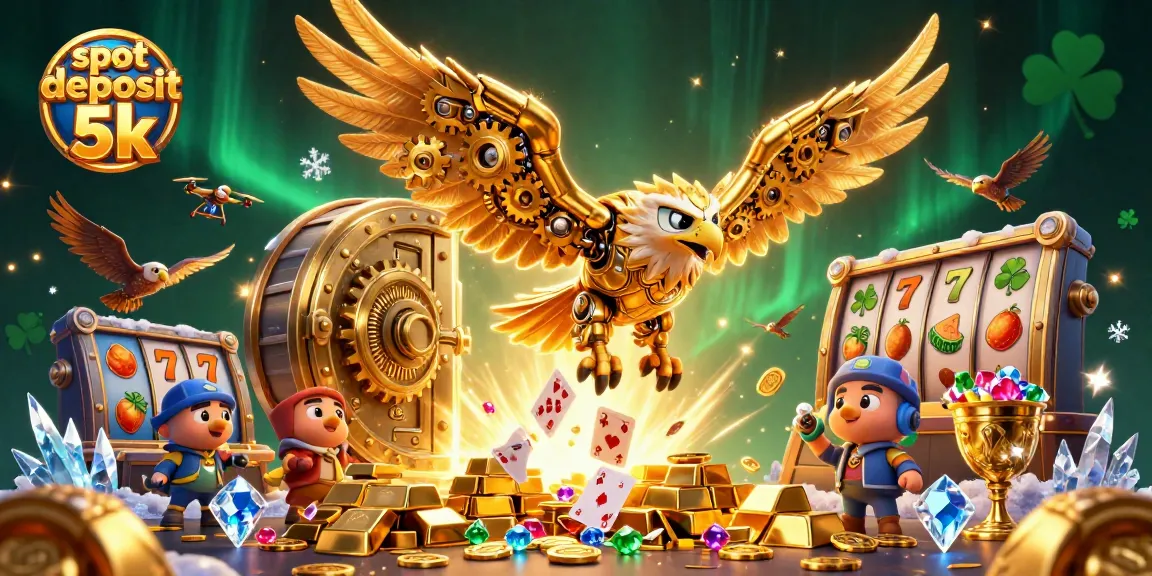 Experience the thrill of slot deposit 5k in this vibrant 3D casino illustration with golden treasures.