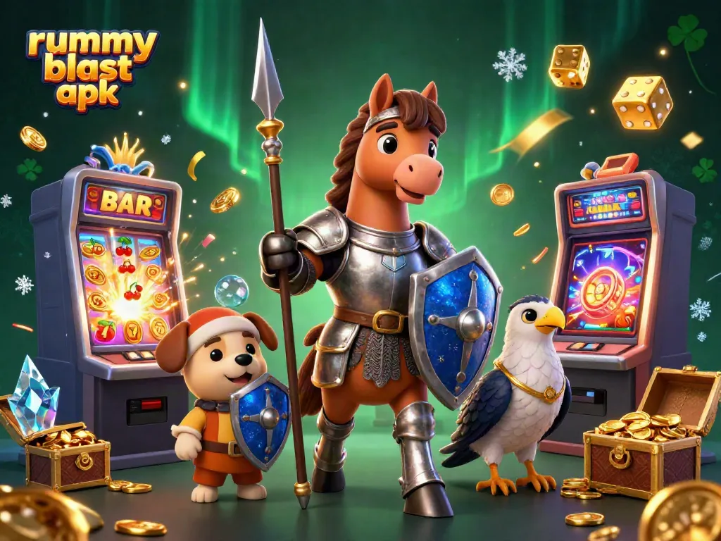 Experience exciting gameplay with Rummy Blast APK, showcasing dynamic scenes of winning with coins and jackpots.
