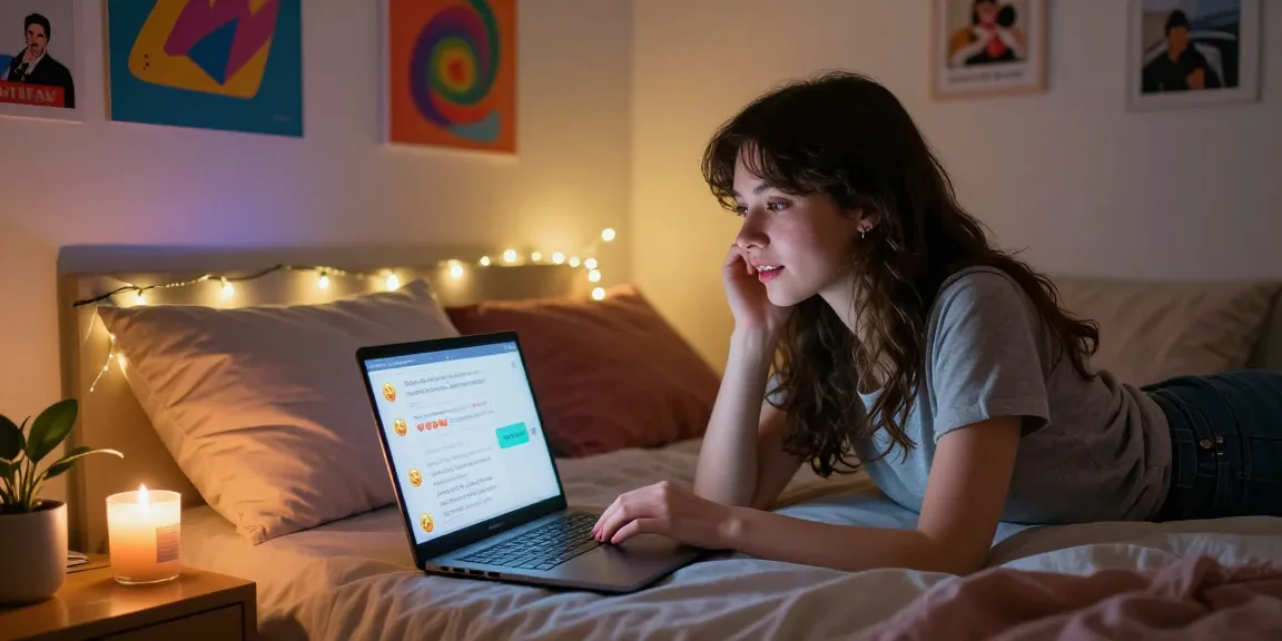 Engaging chat with an NSFW AI girlfriend in a cozy bedroom setting.