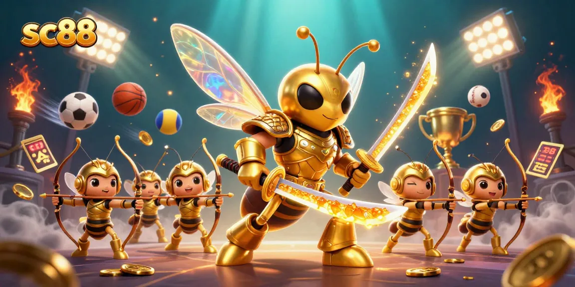 Experience thrilling gameplay at sc88 with a dynamic scene of a golden hornet warrior.