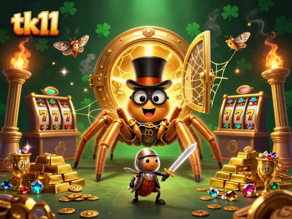 Engage with tk11 in a vibrant casino scene featuring dynamic characters and shimmering treasures.