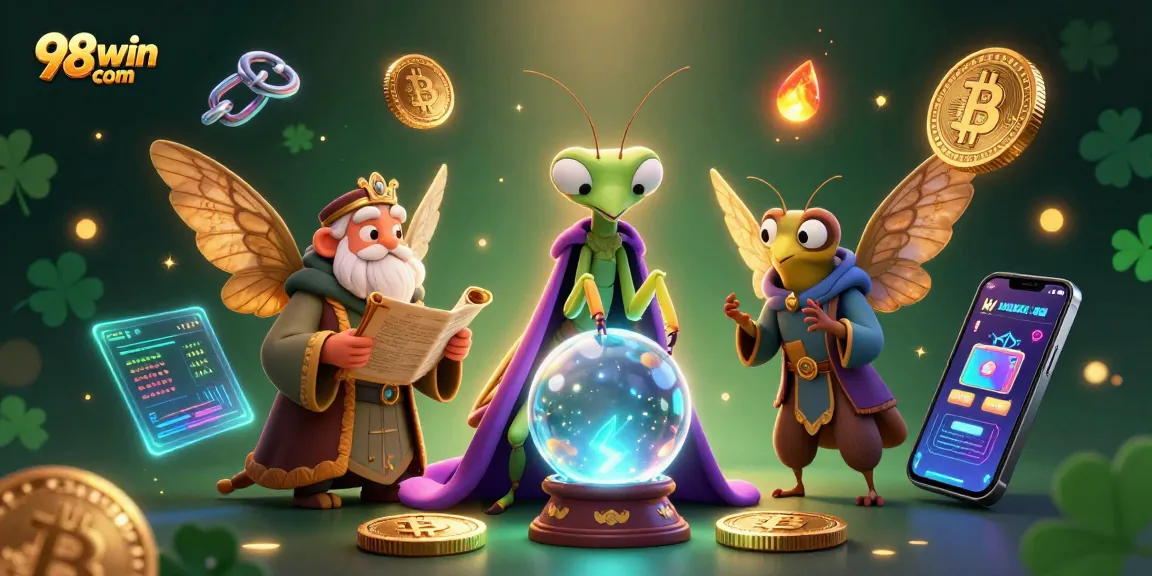 Bet on the joyful fortune with 98win com in a vibrant 3D casino adventure featuring mystical characters.
