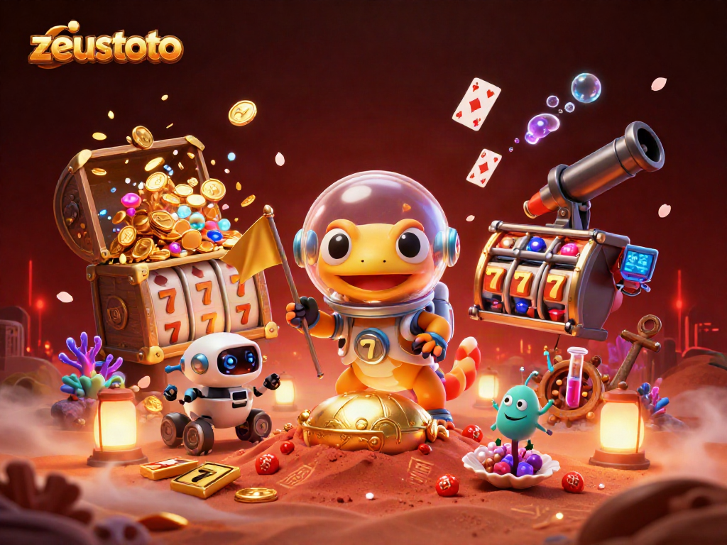 Experience the excitement of zeustoto with vibrant casino elements and animated characters.