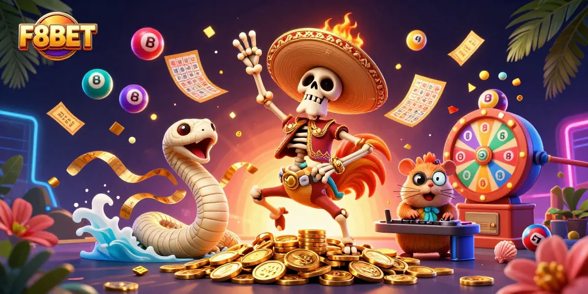 Experience thrilling excitement with F8BET, featuring vibrant casino-themed characters in action.