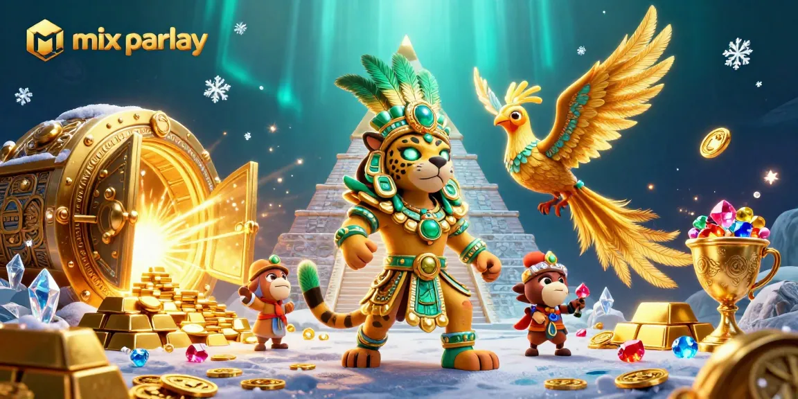 Engage in mix parlay betting with dynamic elements like treasure and pyramids in this vibrant illustration.
