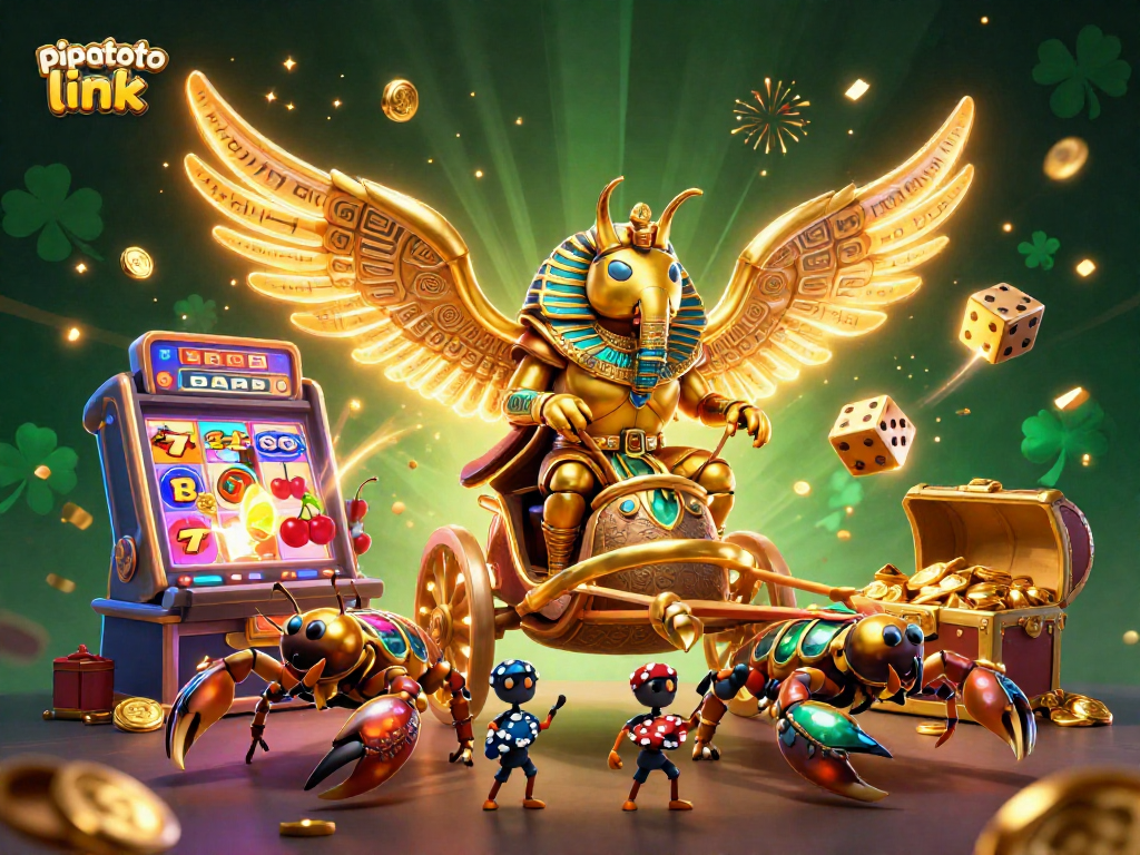 Spin the reels with pipatoto link, featuring a dynamic 3D casino illustration with colorful elements and fortune symbols.