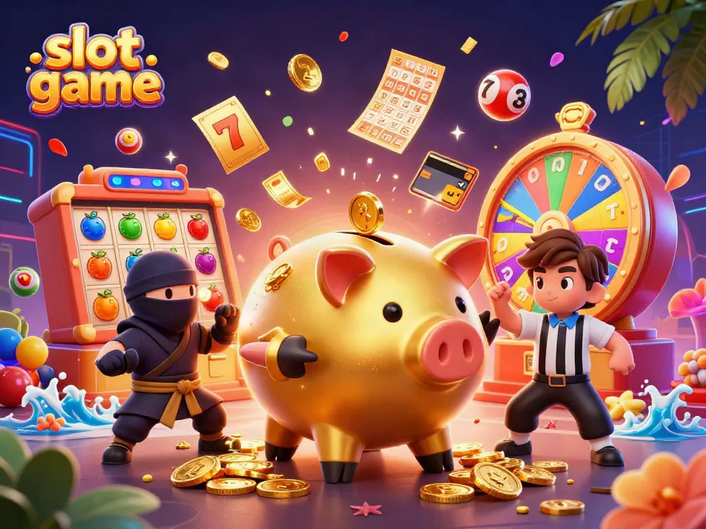 Engage in dynamic slot game action with vibrant characters and a playful casino atmosphere.