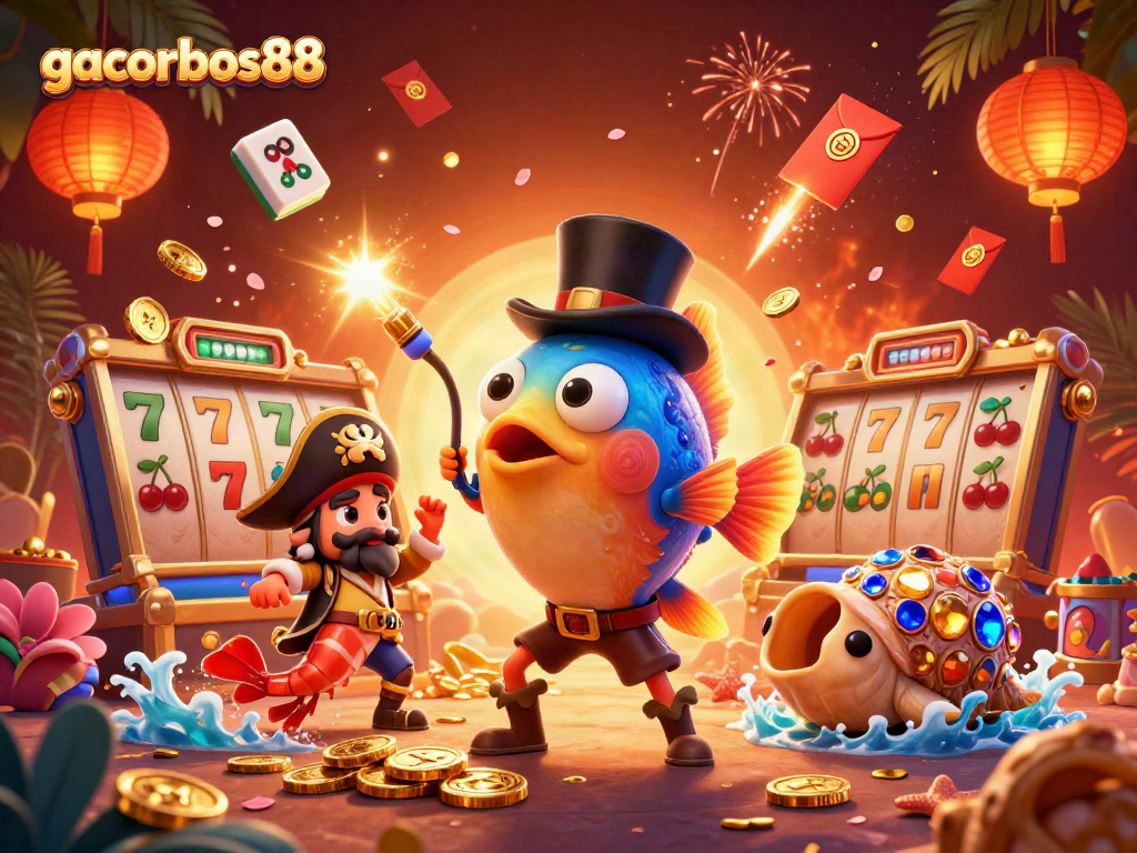 Engage with gacorbos88 through an exciting slot adventure featuring animated characters and glowing treasures.