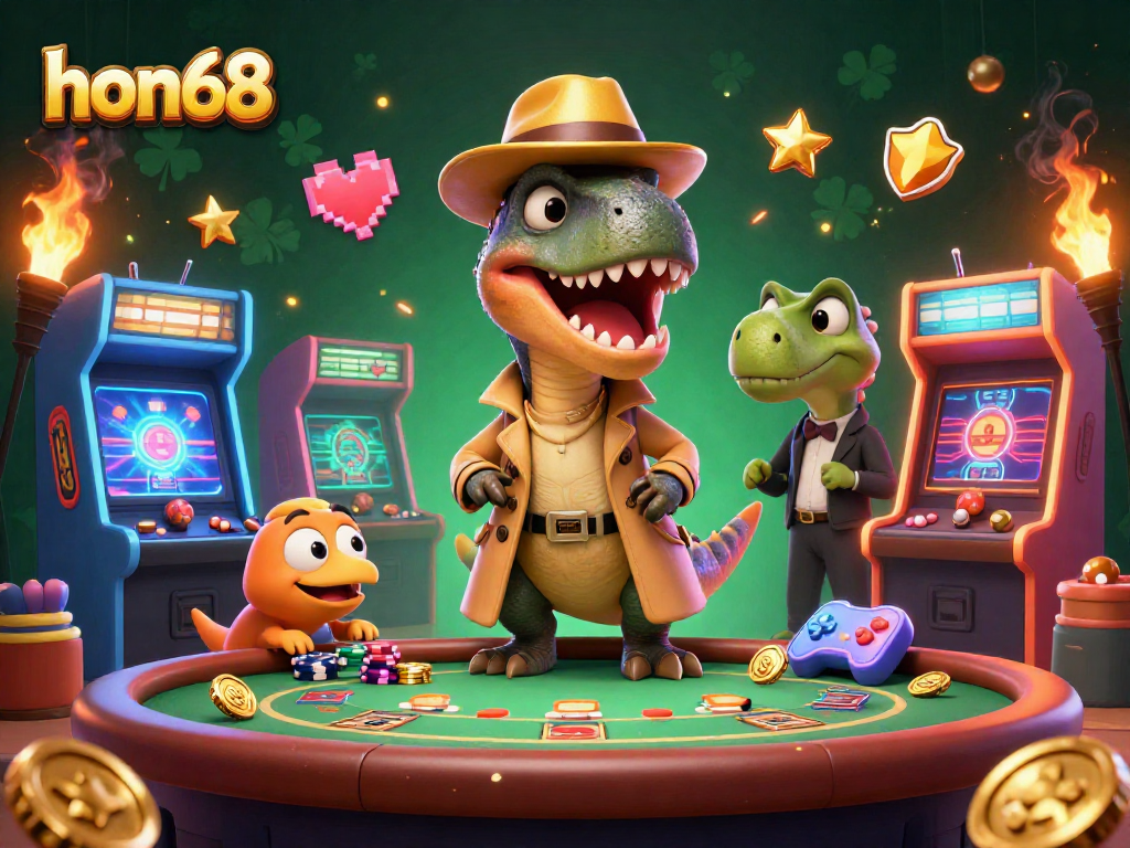 Experience the thrill of hon68 with a velociraptor card counter and a stegosaurus pit boss in a lively casino.