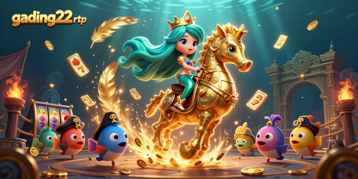 Experience the excitement of gading22 rtp with a vibrant casino-themed underwater scene featuring a mermaid princess and her seahorse.