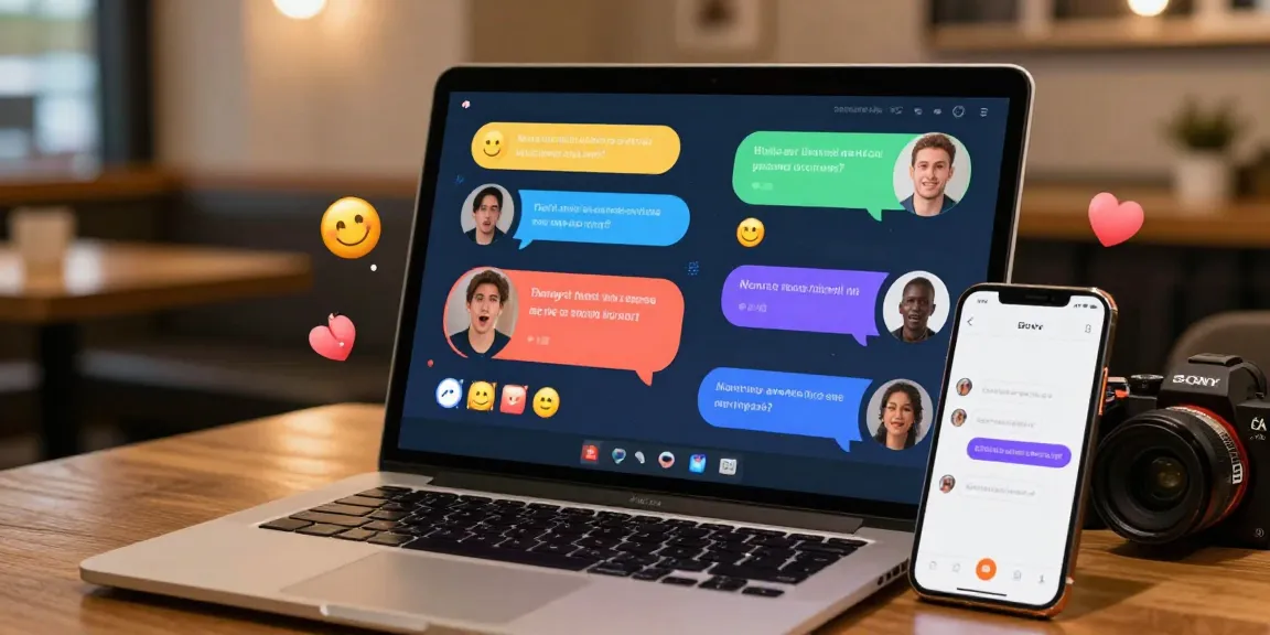 Engaging chat interface showing شات فله interactions among diverse users in a cozy setting.