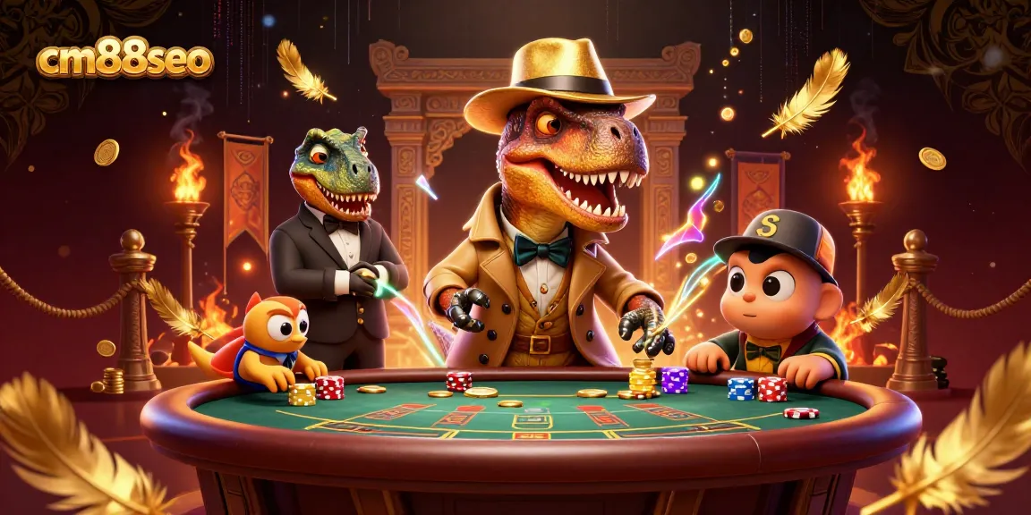 Experience thrilling moments at cm88seo with a velociraptor card counter in a captivating casino scene.