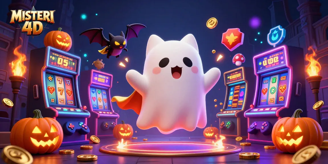 MISTERI 4D showcases an engaging slot gaming scene with a friendly ghost cat and vibrant game elements.